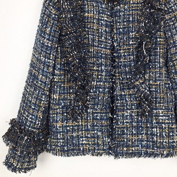 Ann Taylor Ruffle Tweed Blazer Size 6. Navy Blue Multicolor Shimmer Raw Edge - Picture 6 of 13